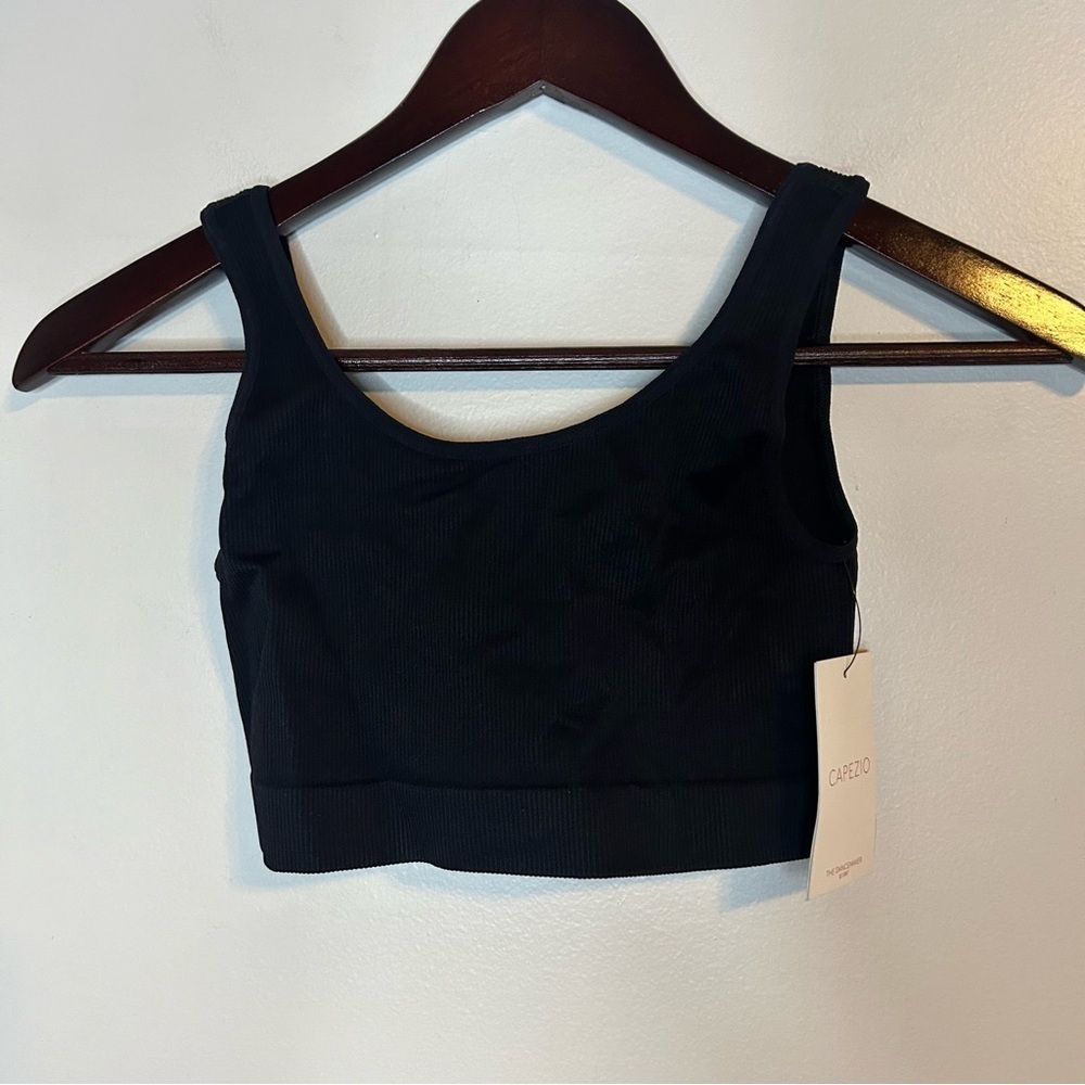 CAPEZIO Black Seamless Ribbed Bra Top Medium/Large Dance Activewear NWT Neutral - Picture 2 of 6